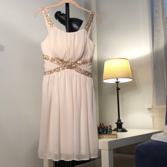 Cream and gold poetry Sequin Dress Size Small - Picture 1 of 5